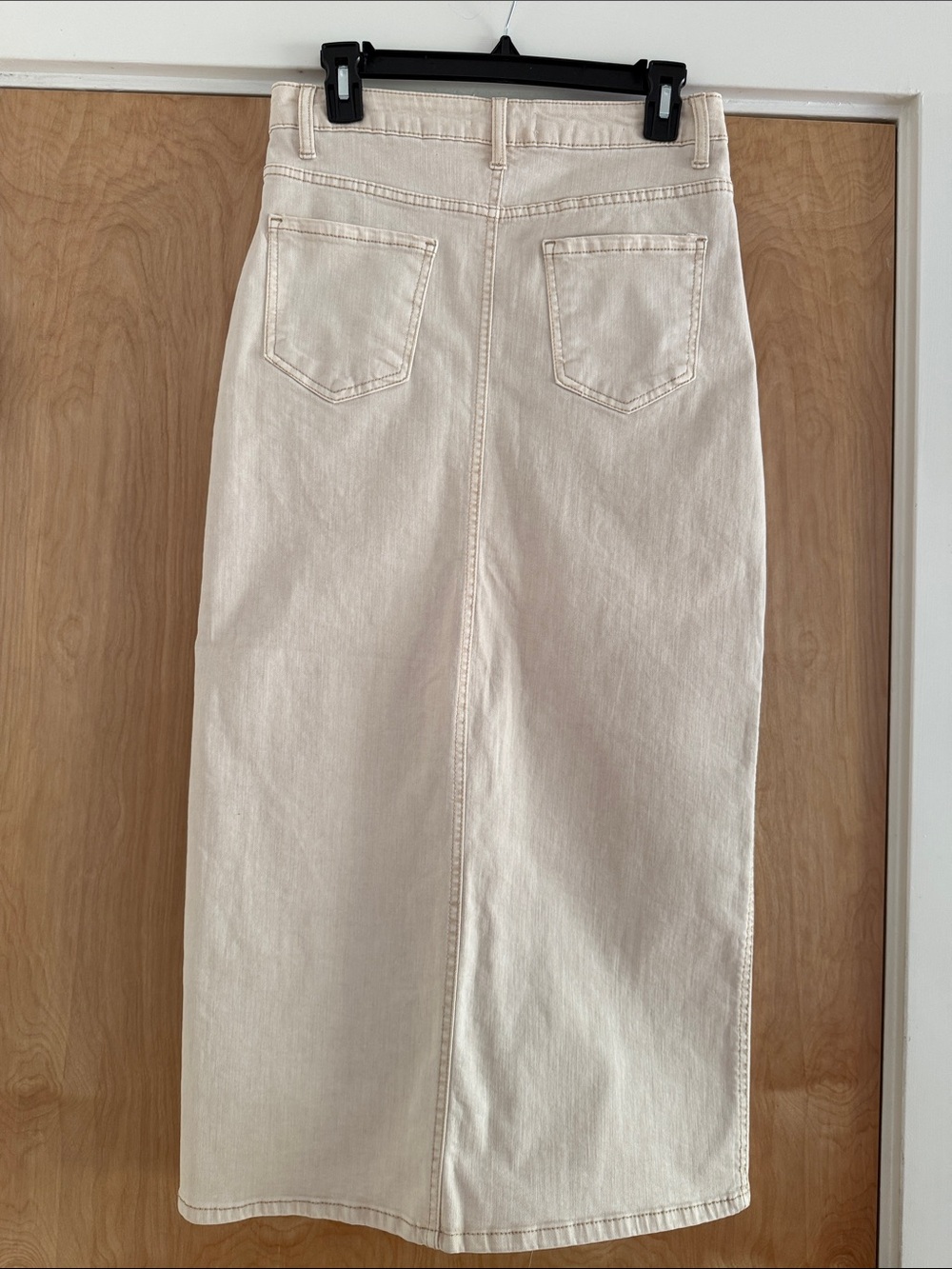 OAT New York Ecru Denim Midi Skirt Front Slit Size 4/27 - Picture 3 of 7